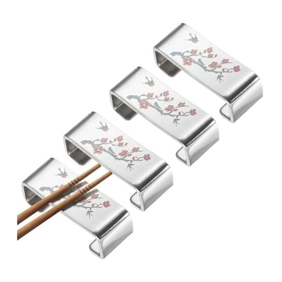 uxcell 4Pcs 304 Stainless Steel Chopstick Rests, Plum Blossom Shaped Flat Chopstick Stands Knife Rests for Countertop, Chopstick Spoon Fork Knife