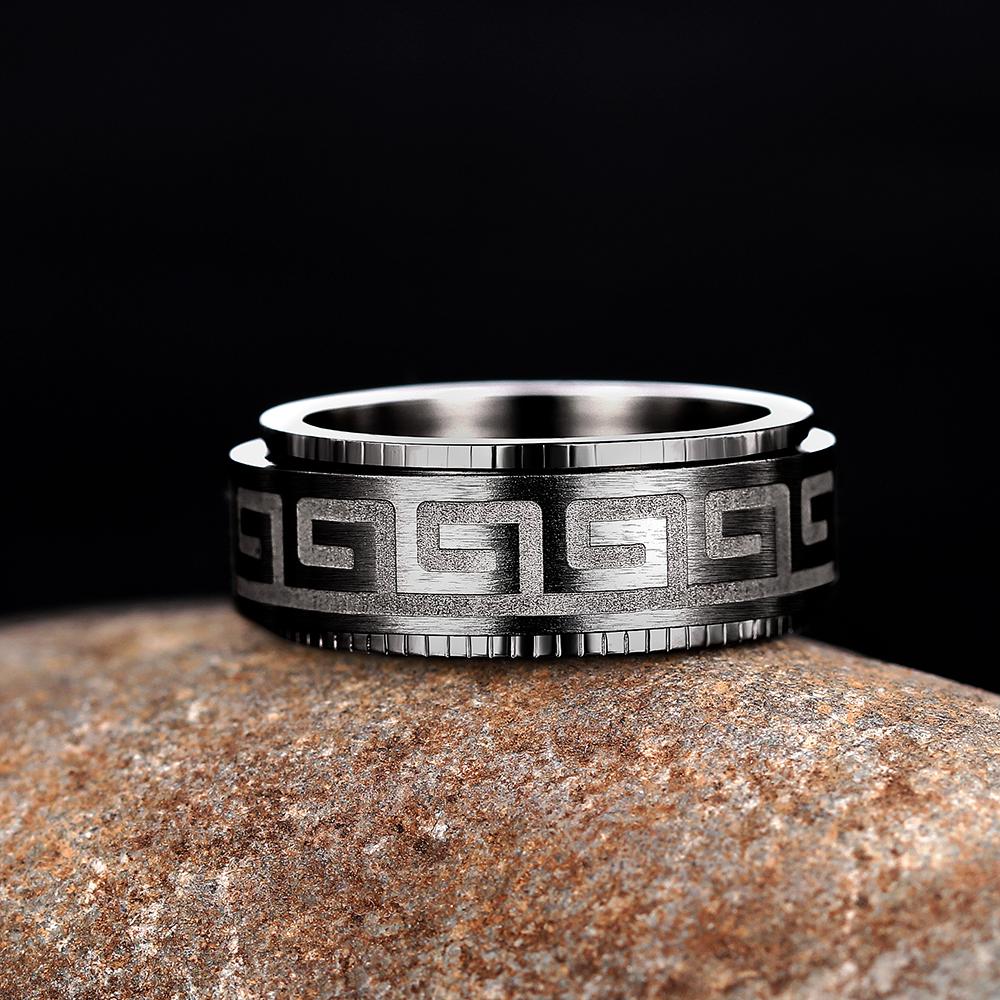 Simple Titanium Steel Couple Rings Fashion Rotating Ring for Men Embossed Great Wall Pattern Jewelry Gifts