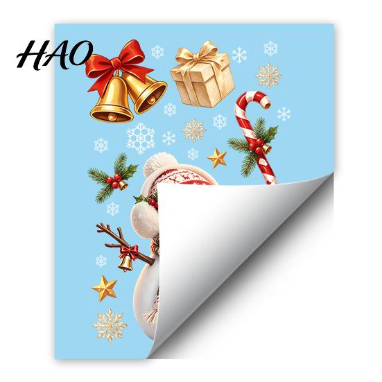 Christmas Party Supplies Window Cling, Santa/Snowman/House/ Tree Patterns Print, Waterproof Glass Clings PVC Decorative Static Sticker for Doors