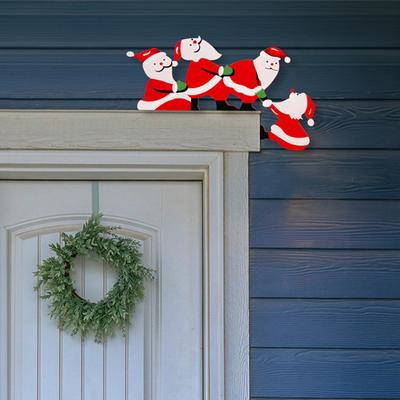 Adorno Navideño para Puerta Madera Papá Noel Reno Señal de Esquina para Marco de Puerta para Puerta Principal Ventana Estante de Chimenea Armario Decoración Interior para el Hogar