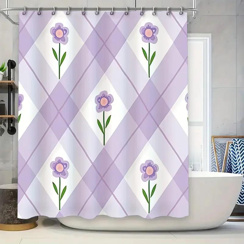 Elegante Lila Blumenmuster Duschvorhang Für Badezimmer - Wasserdicht Und Langlebig Mit Modernem Design Frühling Home Decor