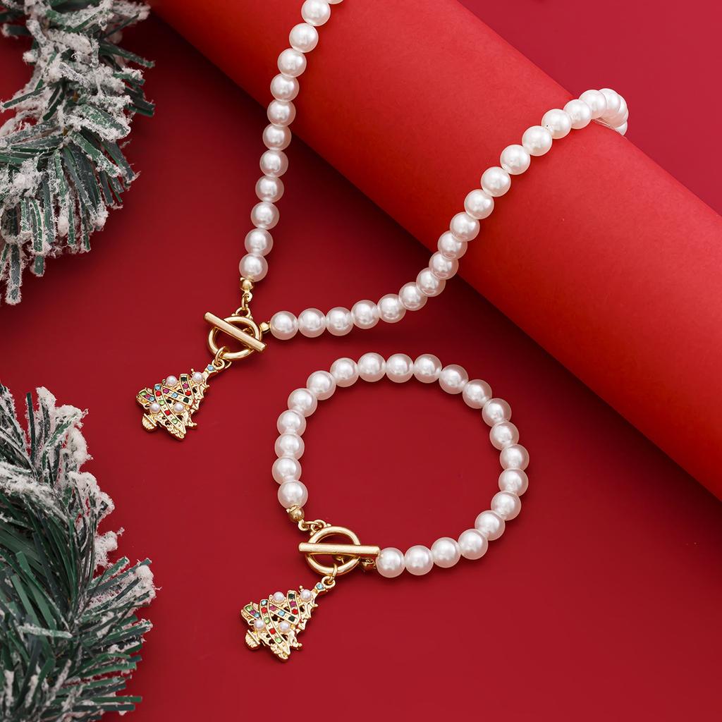 Jewelry personalized fashion OT buckle ins style necklace, snowflake Christmas tree geometric imitation pearl necklace for women