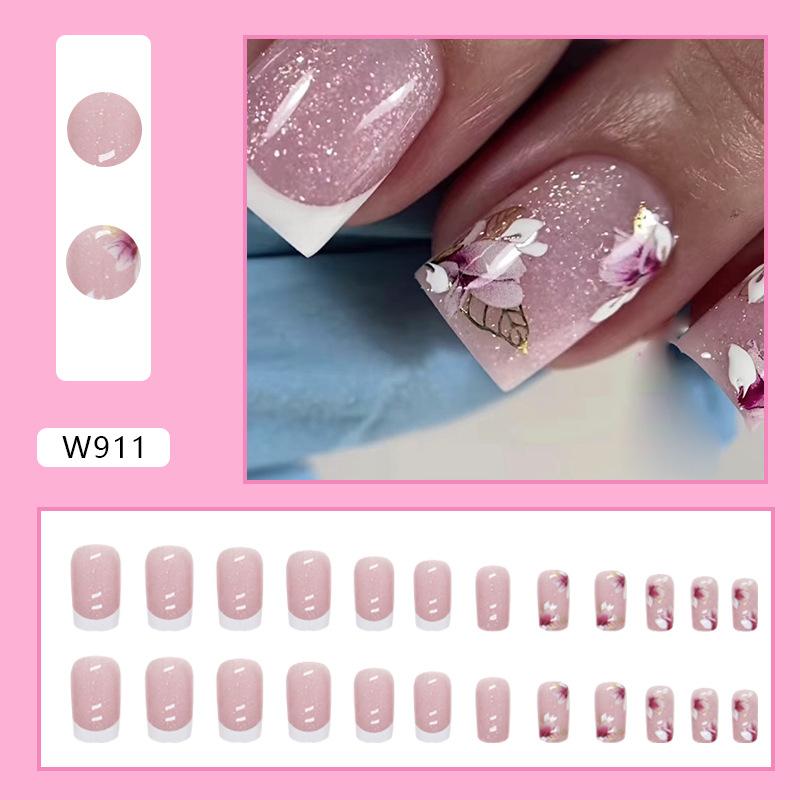 Retro And Elegant Spring And Summer Flower Manicure Fashion European And American Style Almond A Square Nail Piece Finished Product Mixed Batch