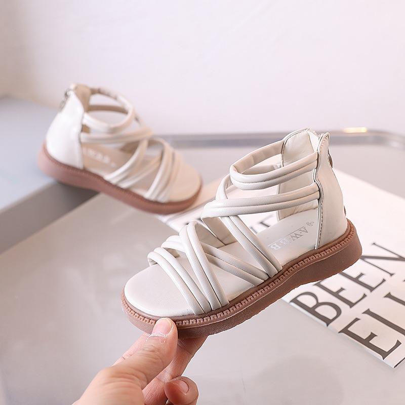 Children's Summer Sandals, Mid-Calf Vintage Girls' Roman Shoes, Breathable Princess Sandals for Baby Girls.