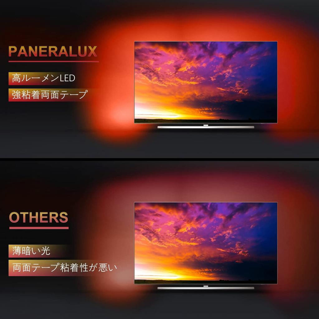 PaneraLux LED-Streifen TV-Hintergrundbeleuchtung mit RGB IR App Farbe Musik Stark haftend Hohe Umgebungsbeleuchtung für und Feiertagsdekorationen USB-betriebenes Licht, 3M,