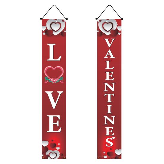 1 Pair Valentine's Day Couplet Eye-Catching Clear Pattern Door Hanging Banner for Home Holiday Decoration