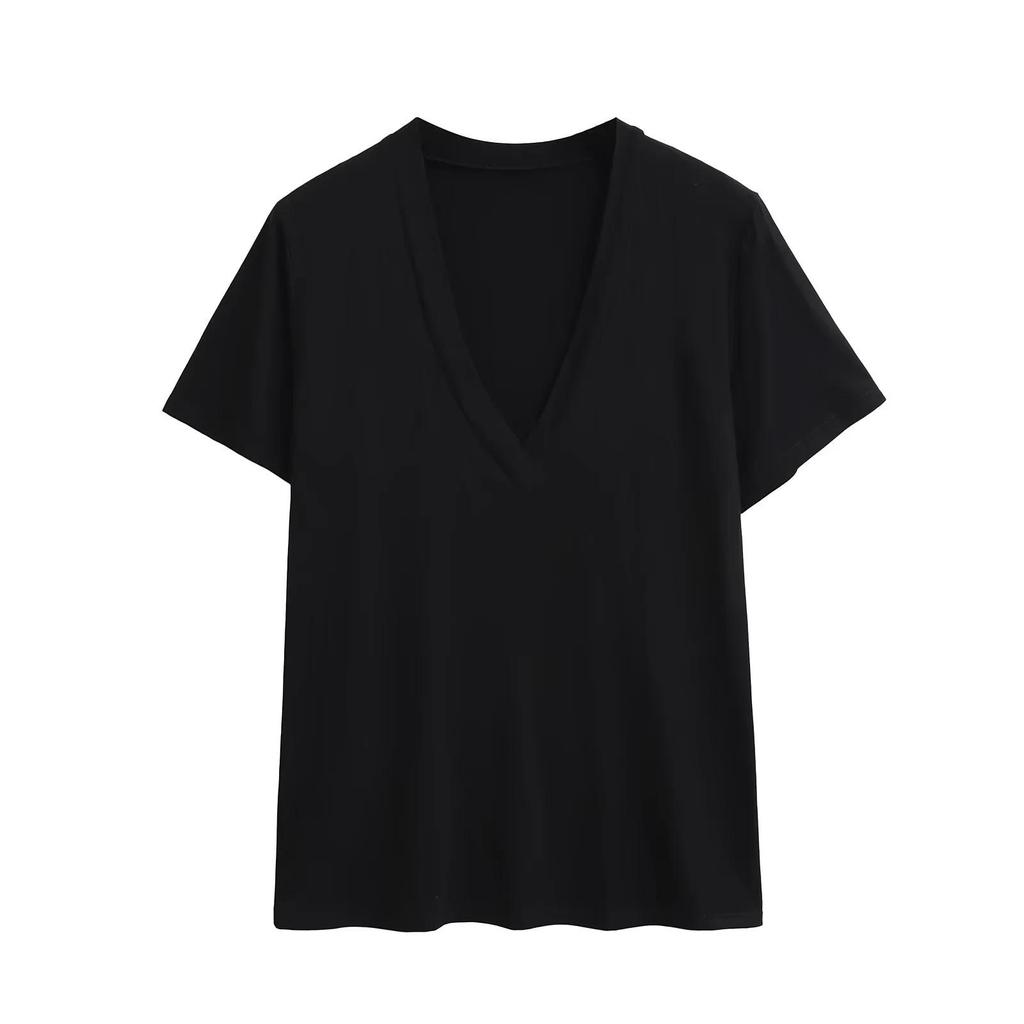 Retro Korean Basic V-Neck Loose Short-Sleeved Women's T-Shirt