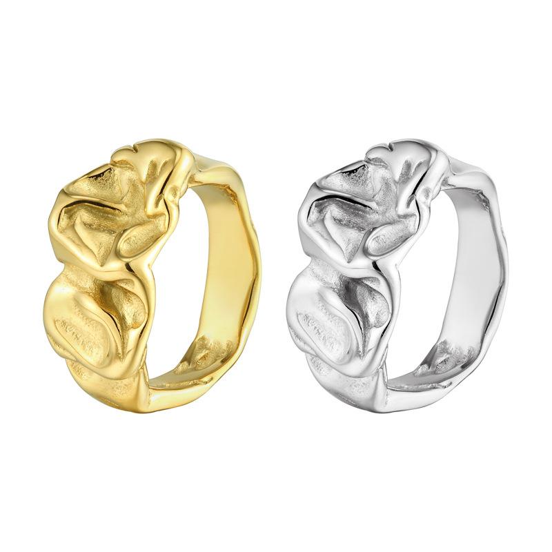 Style Irregular Ring Folded Lava Titanium Steel Ring Ins Ring Diamond