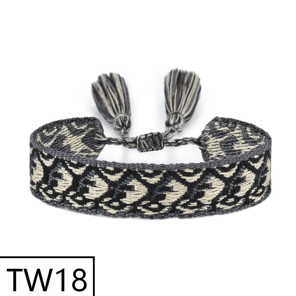 Handmade Bohemian Embroidered Logo Tassel Bracelet - Ethnic Style Friendship Band