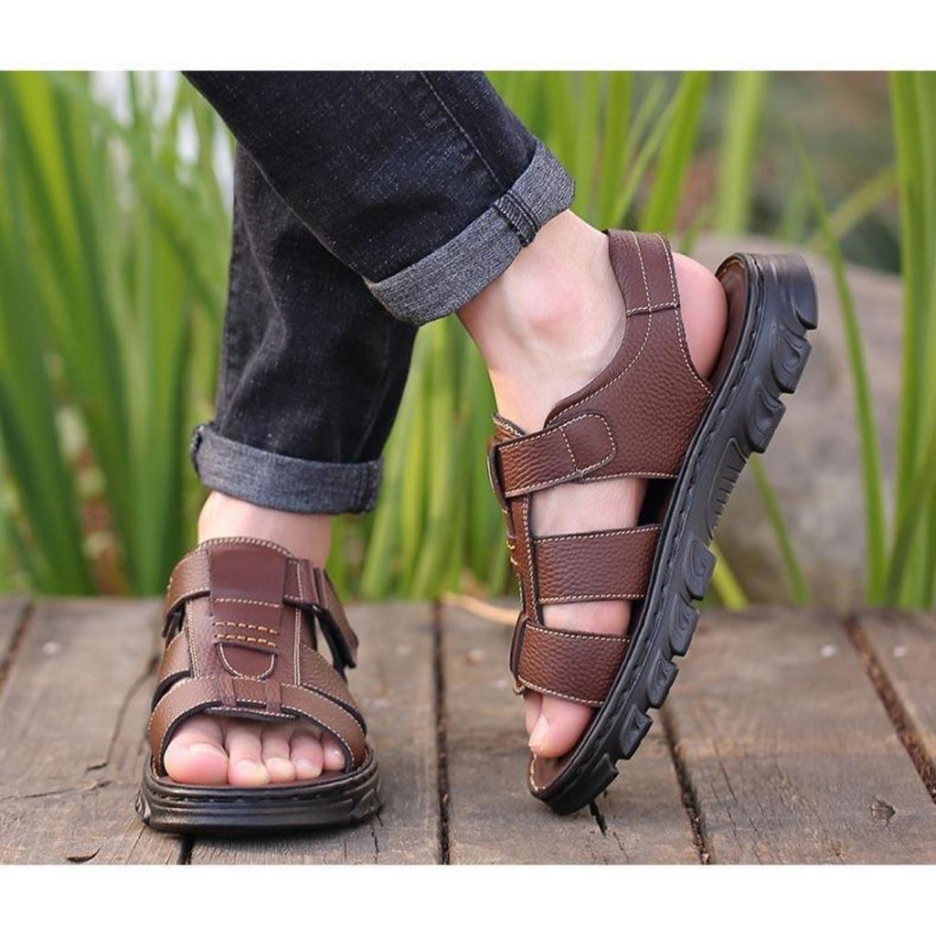 Top Layer Cowhide Sandals Men's Genuine Leather Cowhide Summer New Anti Slip Beach Shoes Driving Slippers