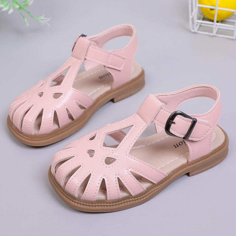 

Сандалии для девочек с вырезами и Т-образным ремешком, полые детские сандалии принцессы для девочек, мягкие, милые, классические, высокого качества, с защитой от ударов 21 розовый