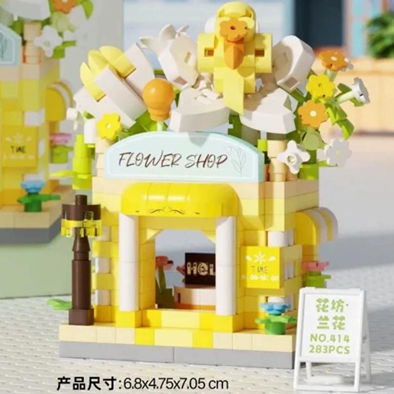 NEW DIY Selling Car Food Truck Fruit Ice Cream Store Flower Street View Building Blocks Kit Girls Bricks Model Kids Toy Children