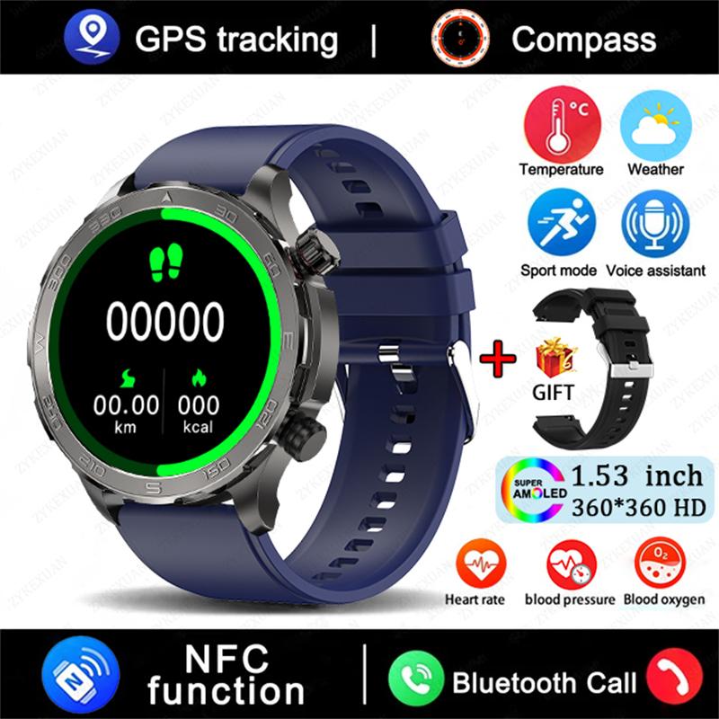 GPS Track Smart Watch AMOLED Screen Always Show Time Sports Fitness Heart Rate IP68 Waterproof Compass Call  New Smartwatch