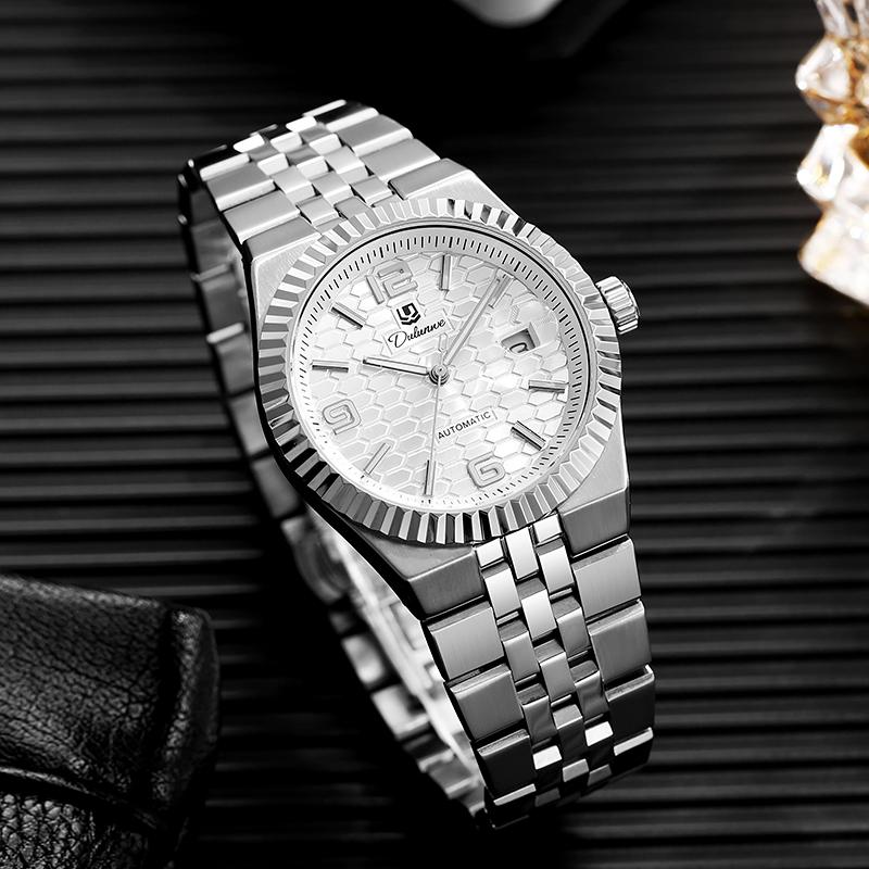New Sky Blue Luxury Automatic Watch Luminous Calendar 30m Waterproof Stainless Steel Men Mechanical Wristwatches Sports Watch
