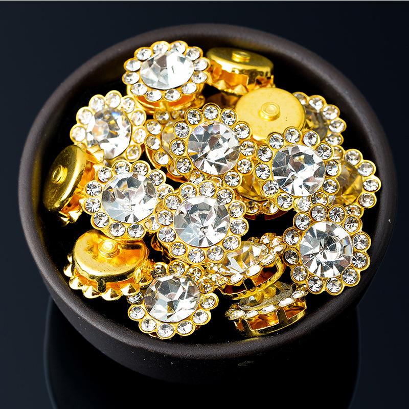 50P 10/12Mm Round  Glass Sewing Stone Glue-On Claw  Gold Base Button Sew On  For Diy Clothes Crafts