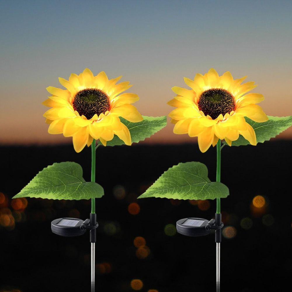 Artificial Night Lights 1/3 Head Landscape Lamp Home Decoration LED Solar Sunflower Lights  Garden