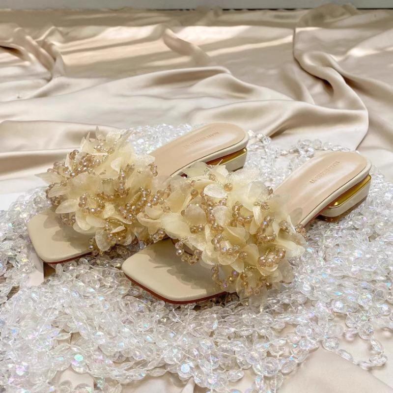 

2025 new non-slip women s shoes, absolutely cool slippers, women s summer explosion, exquisite thick-heeled one-word slippers 40 абрикосовый