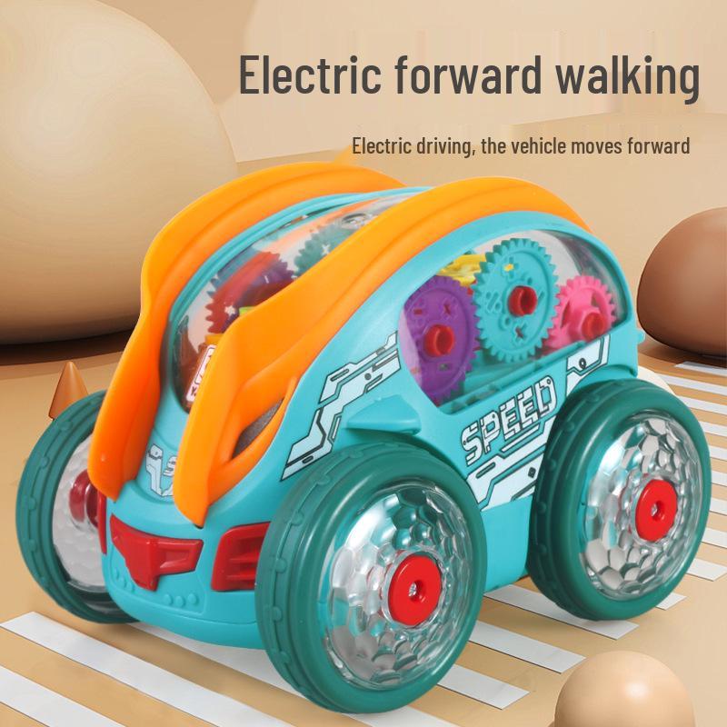 

360° Electric Stunt Car with Lights & Music - Transparent Gear Toy for Kids