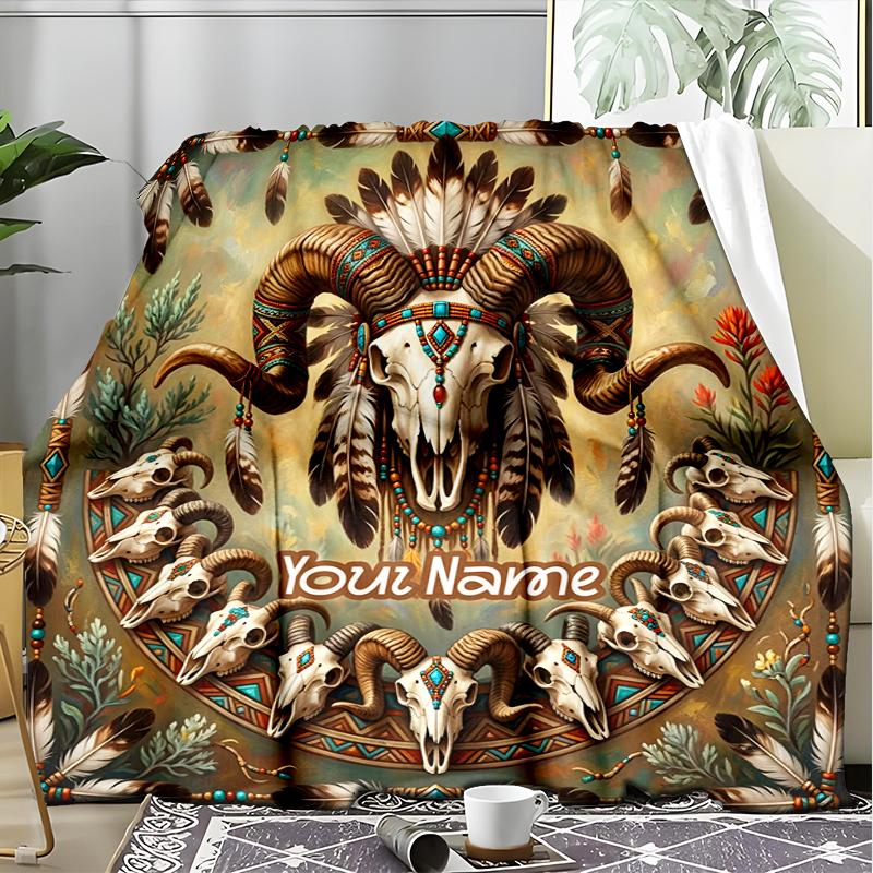 1PC Custom Name Native American Spirit Flannel Blanket Versatile,all-season Throw Suitable for the Living Room,bedroom,camping,travel,and Gift