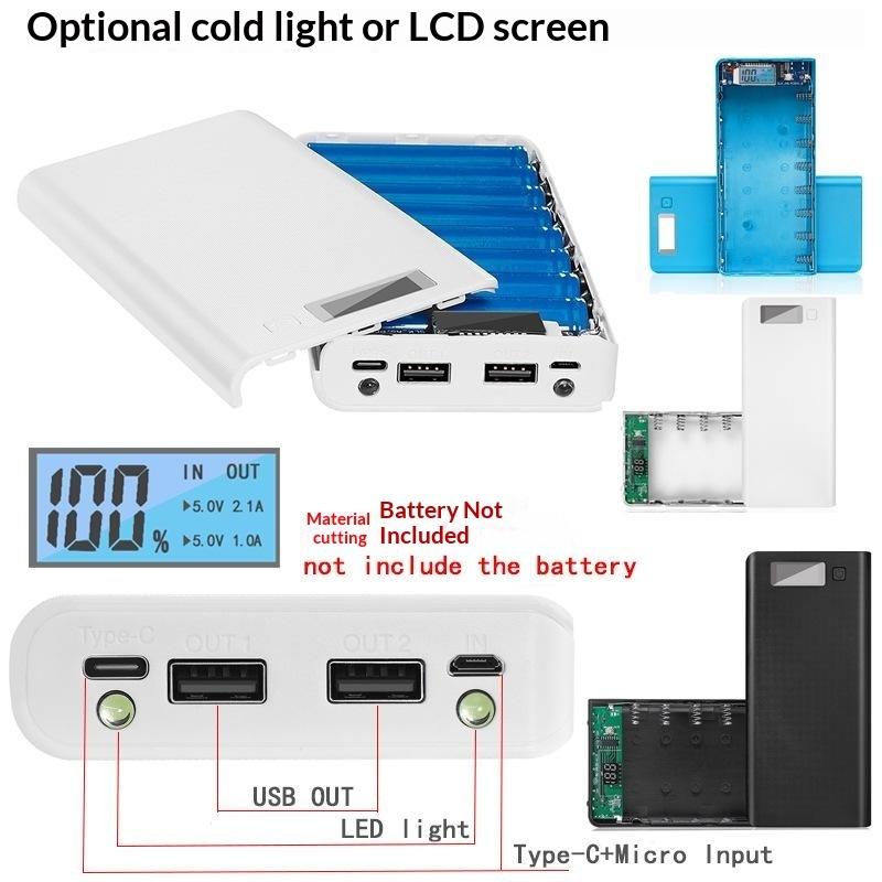 Compact DIY Power Bank Case Kit Battery Free LCD Display Dual USB Type C Port for Daily Commute Use