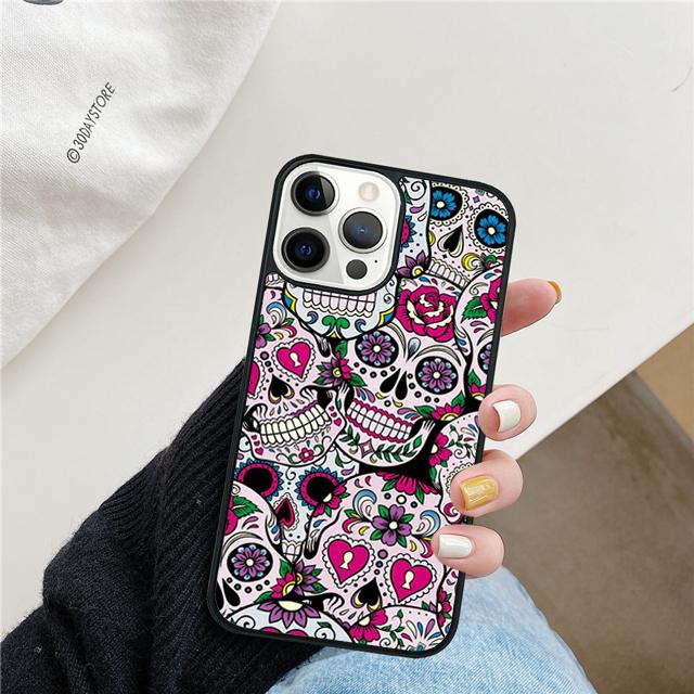 Mexican Skull Flower Coque Shell For iPhone 17 Air 15 16e 14 13 12 Pro Max 11 Pro Max Plus Phone Case Cover