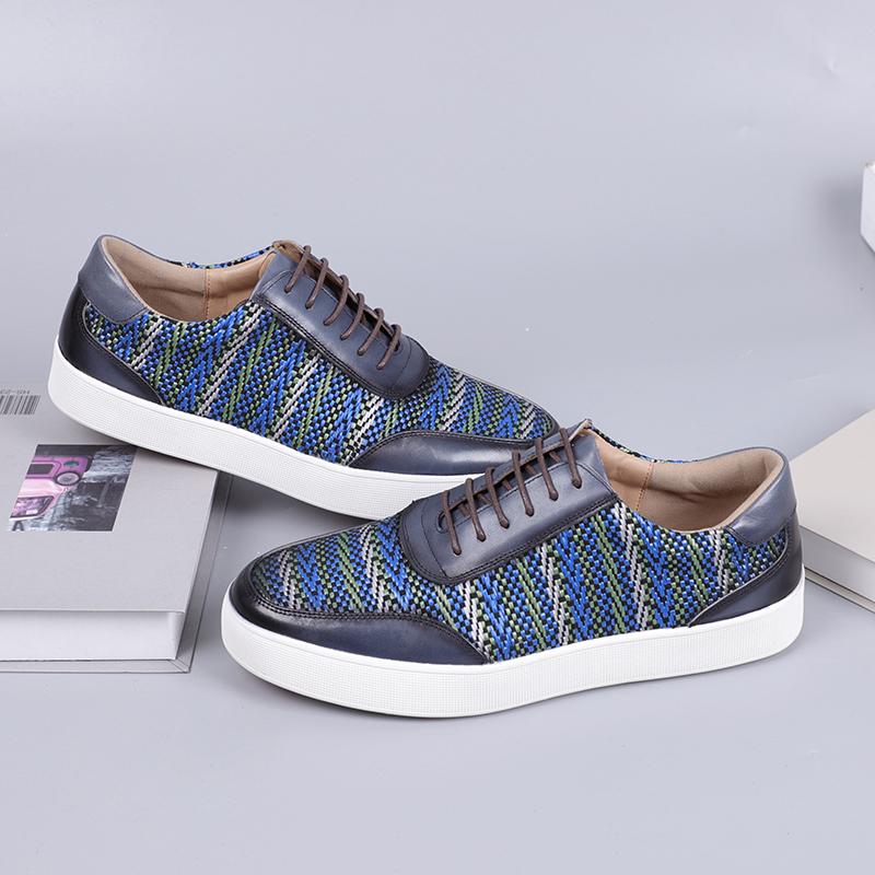 New 2025 Spring Men Genuine Leather Casual Sneakers Knitting Stitching All Match Men Street Travel Flat Footwear