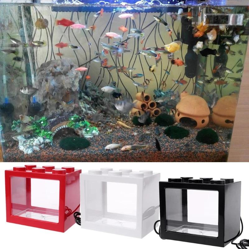 USB Illuminated Small Fish Tank Small Landscape Seaweed Ball Box Mini Aquarium Fish Tank with LED Lamp Light