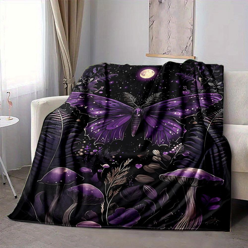 1pc Purple Moonlit Garden Blanket, Lightweight Flannel Throw Blanket for Sofa, Bed, Travel, Camping, Living Room, Office, Couch022