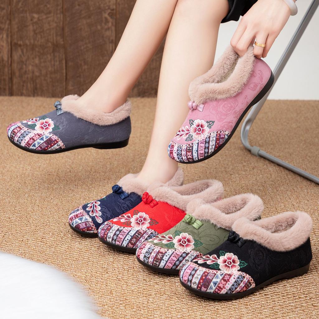 Women Ethnic Wind Snow Boots Wearing Plush Shoes Autumn Winter Fur Integrated Slippers Plush Women's Cotton Shoes