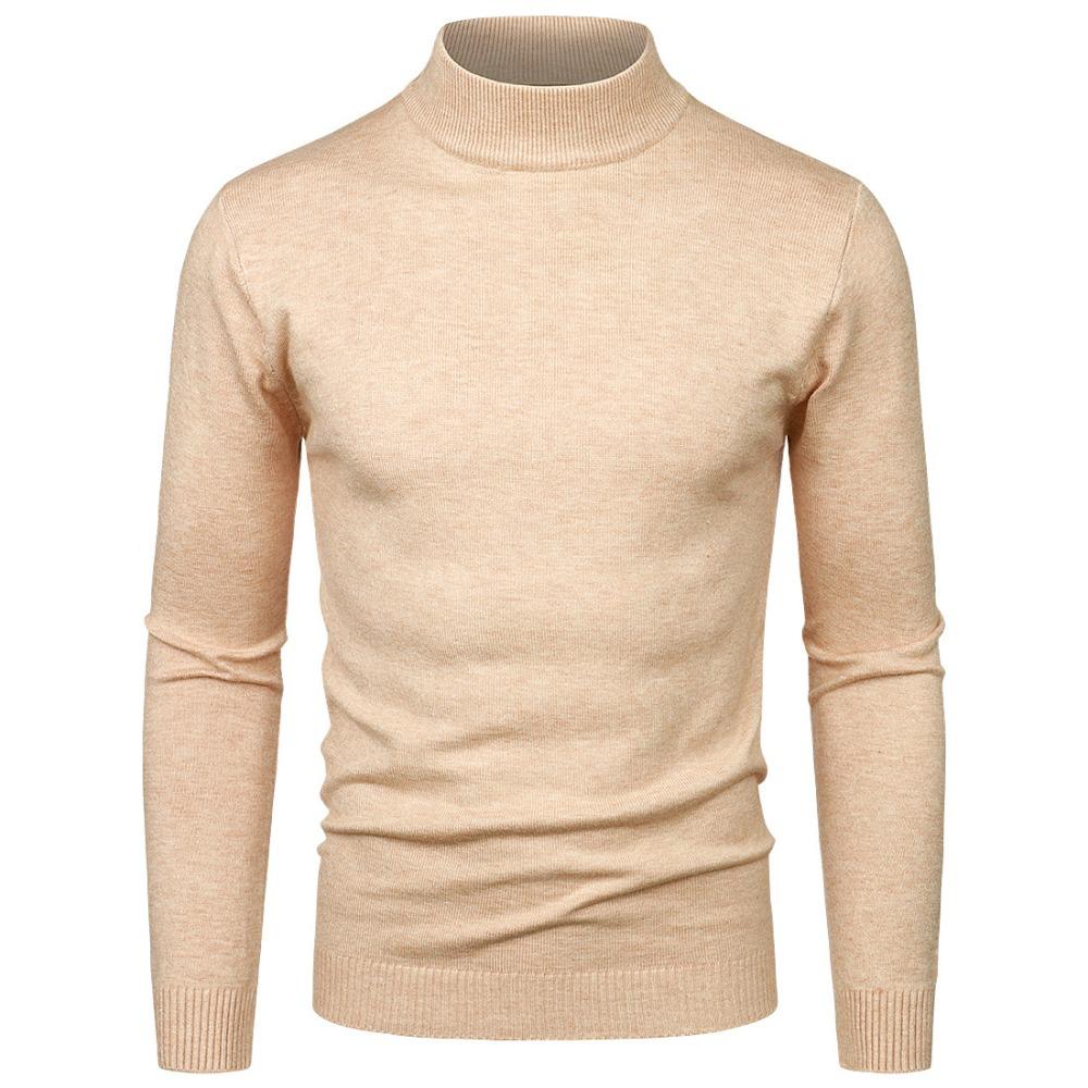 Autumn and Winter Men's Semi-high-neck Sweater, Men's Slim-fit Solid Color Pullover Base Knitted Sweater