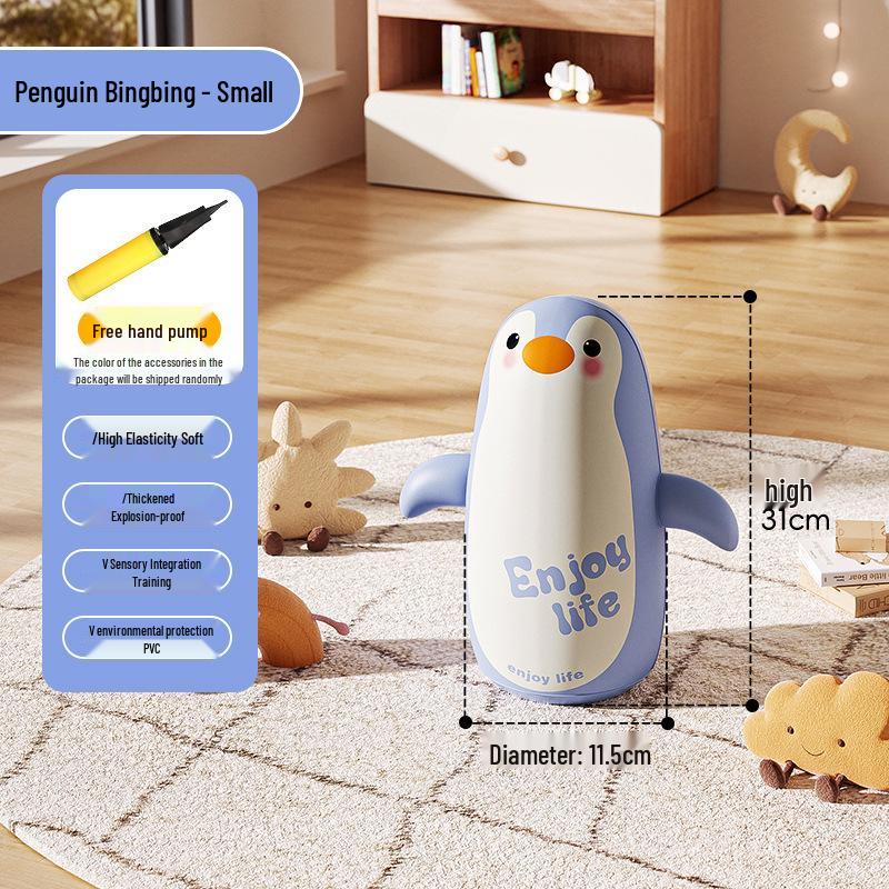 Inflatable Cartoon Penguin Boxing Bag for Kids, Indoor/Outdoor PVC Roly-Poly Decompression Toy.