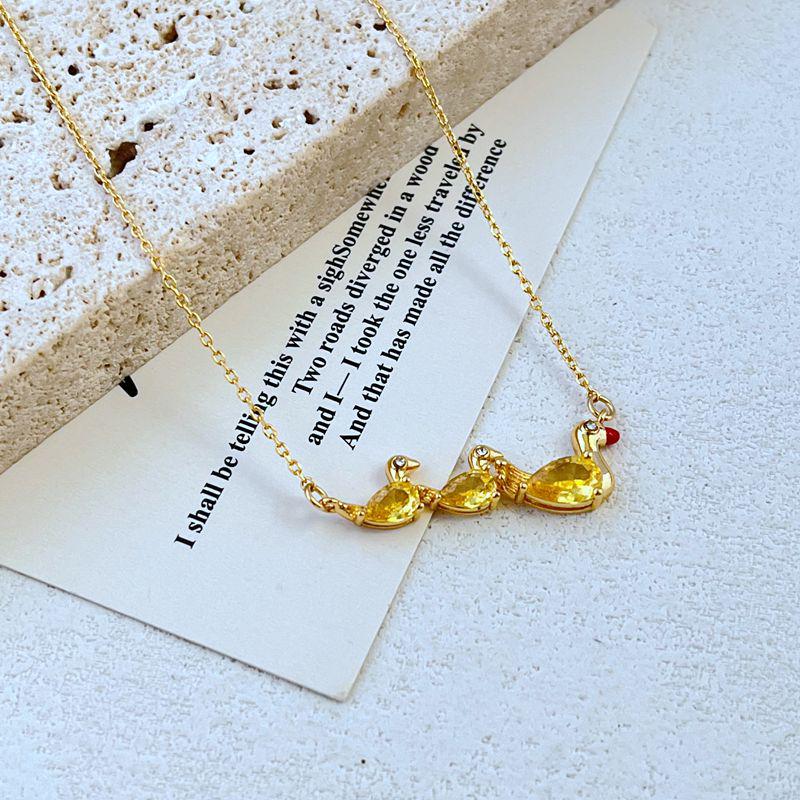 Elegancki Zestaw Naszyjnik & Bransoletka z Żółtą Kaczką Inkrustowaną Cyrkoniami