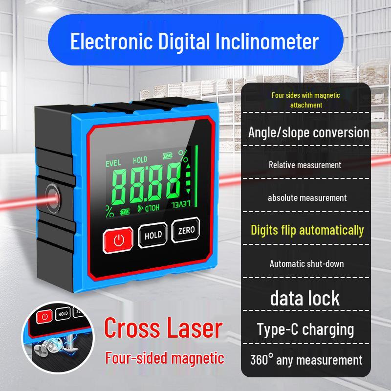 4-Side Magnetic Digital Inclinometer with Laser and Electronic Angle Ruler