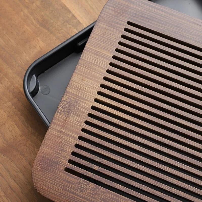 1Pcs Portable Bamboo Tea Tray Small Household Tea Tray Simple Kung Fu Tea Set Drainage Storage Drainage Dry and Wet Dual Use