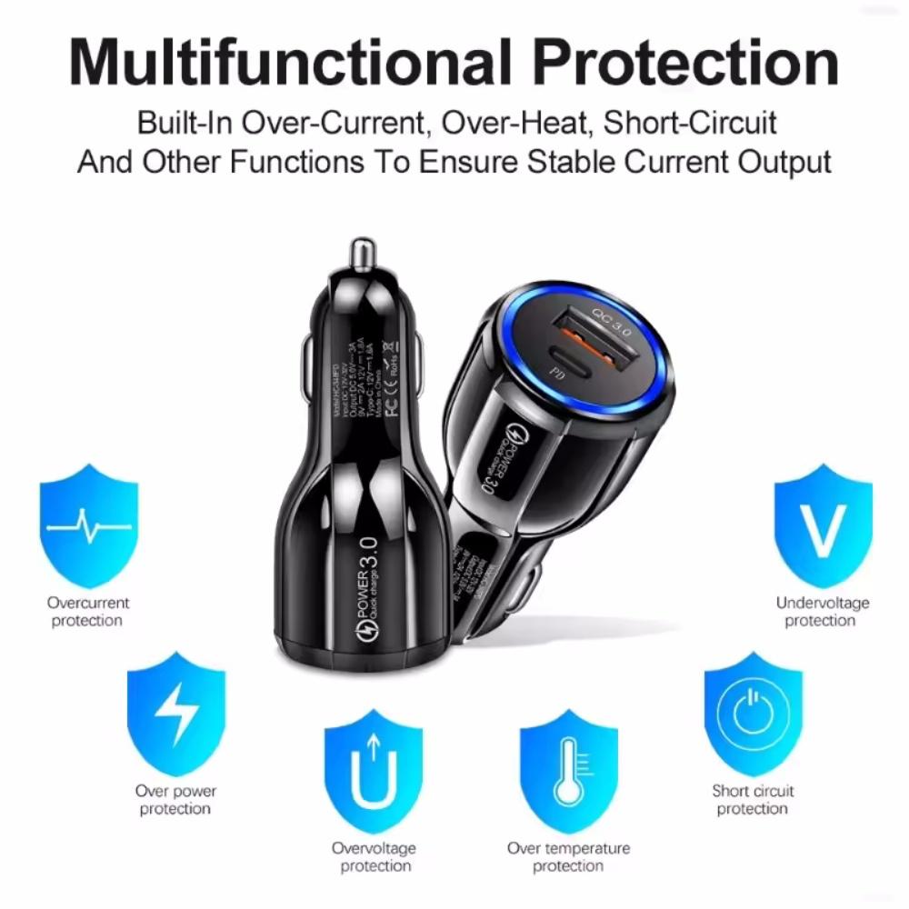 QC3.0 PD USB Car Charger Universal 3.1A Quick Fast Charging Car Adapter Socket Cigarette Lighter 12V-32V for Mobile Cell Phone