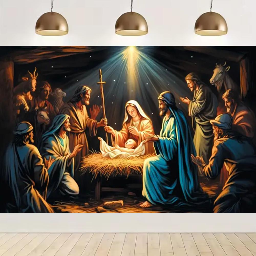 Nativity scene, starry night party decoration, backdrop, traditional Christmas photography supplies, prop4809