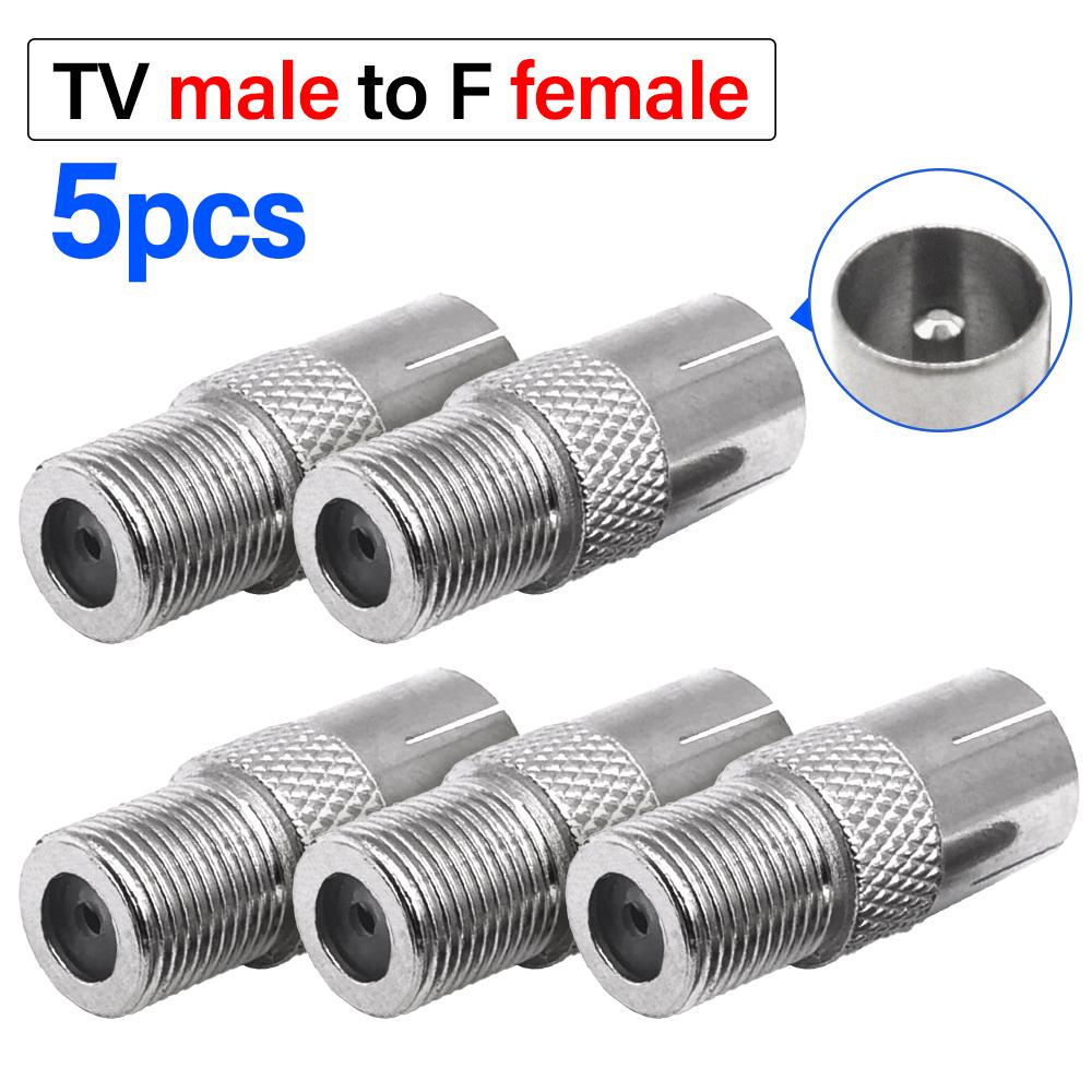5Pcs F To TV Male/Female Plug Jack Striaght RF Adapter Connector Coaxial Wire Terminal Nickel-plated For TV Antenna Extension