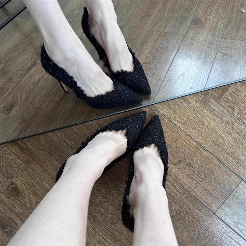 Fashion Women's Fashion Thin Heel Shoes Autumn New Pointed Head Shallow Mouth Cloth Surface Anti-slip Wear-resistant High Heels