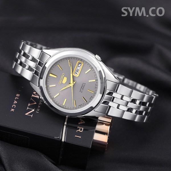 Seiko 5 In Japan hergestellte automatische Herrenuhr aus graublauem Kombimetall