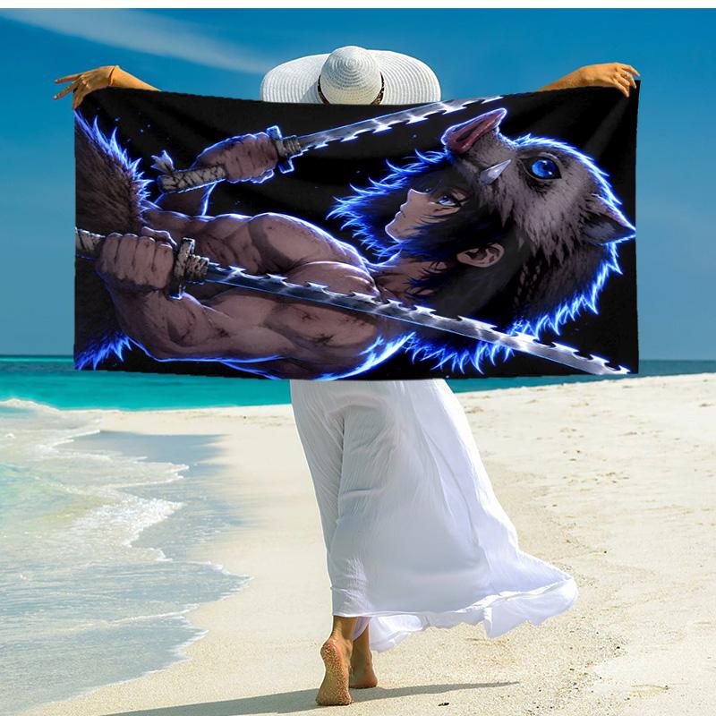 1pc Hashibira Inosuke Beach Towel, Comfortable and Thick, and Swimming/Bath/Picnic/Camping Towel, Suitable for Seaside Beaches