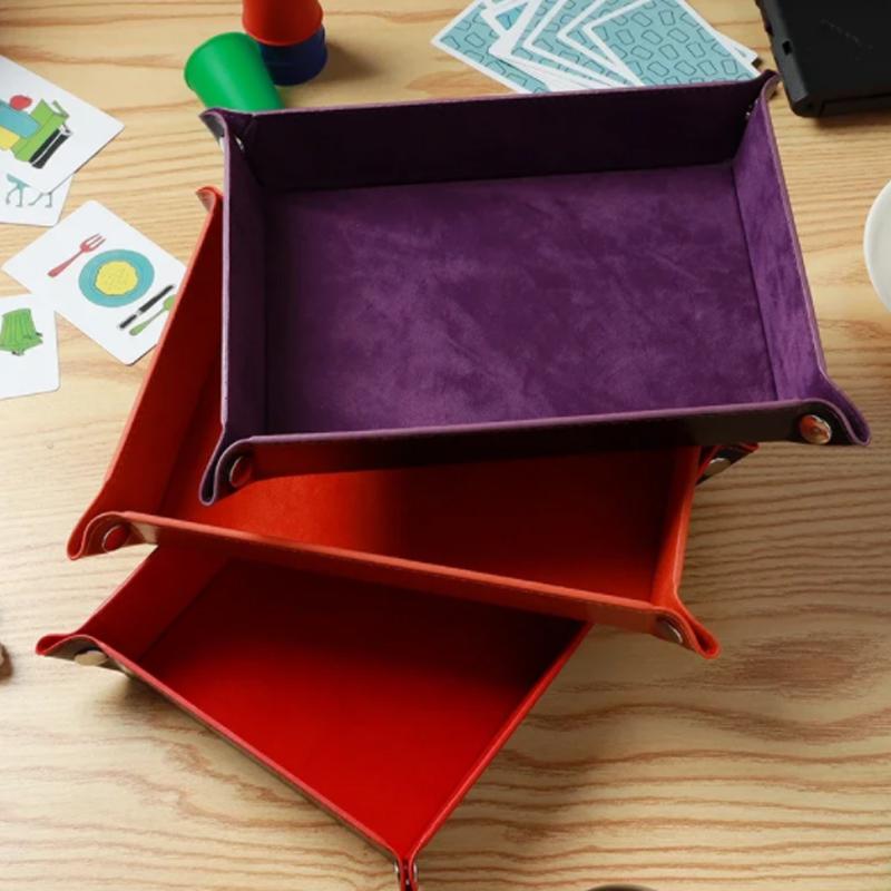 Faltbare Desktop-Aufbewahrungsbox PU-Leder Viereckige Ablage Würfel Schlüssel Münzbox Samt Würfelbeutel Schmuckverpackung Kordelzugbeutel