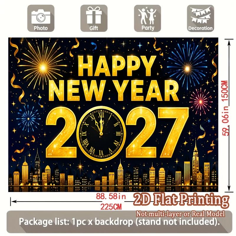 1 Pezzo Felice Anno Nuovo 2027 Orologio Fuochi d'Artificio Decorazione Sfondo Decorazioni per Sfondo Celebrazione per Studio Fotografico Stand Festa