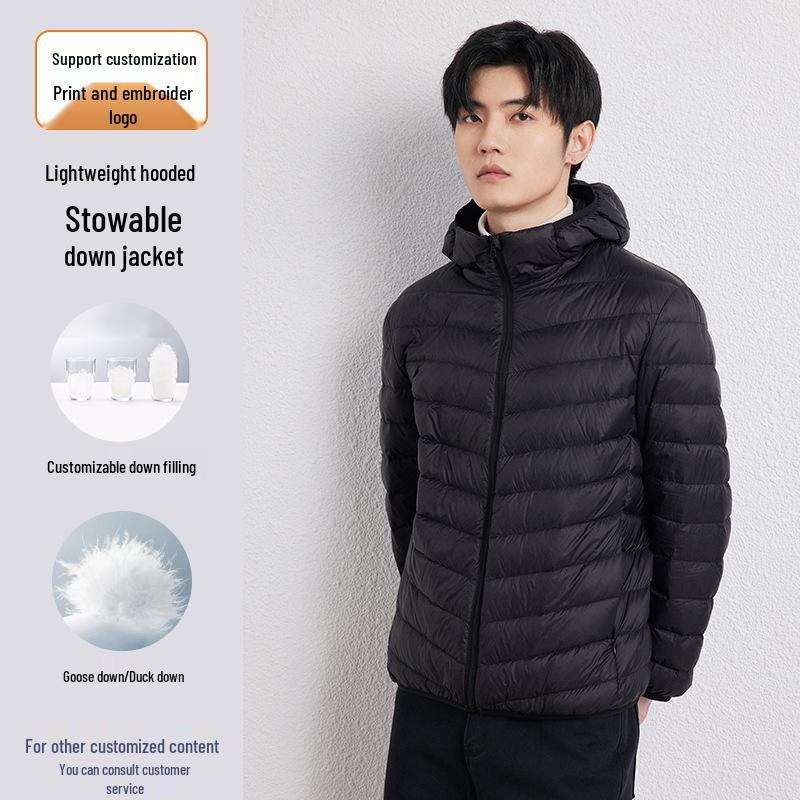 Unisex Hooded Lightweight Down Jacket - Customizable Winter Workwear Large