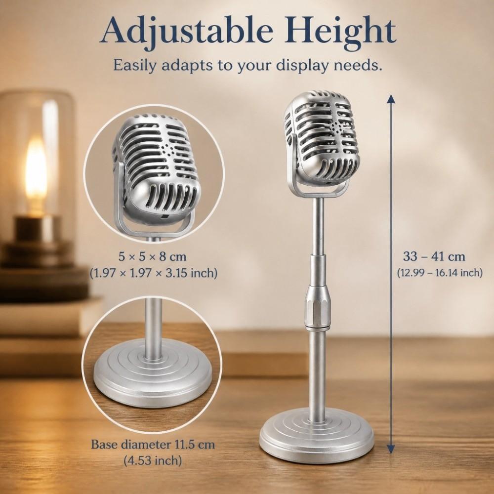 Height Adjustable Microphone Prop Model Support Rod Mic Stand Set Fake Mic Prop Photography