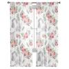 Cortinas de tule de coelho com flores aquarela de primavera para sala de estar, decoração de casa, cortina de janela, cozinha, cortina de voile transparente