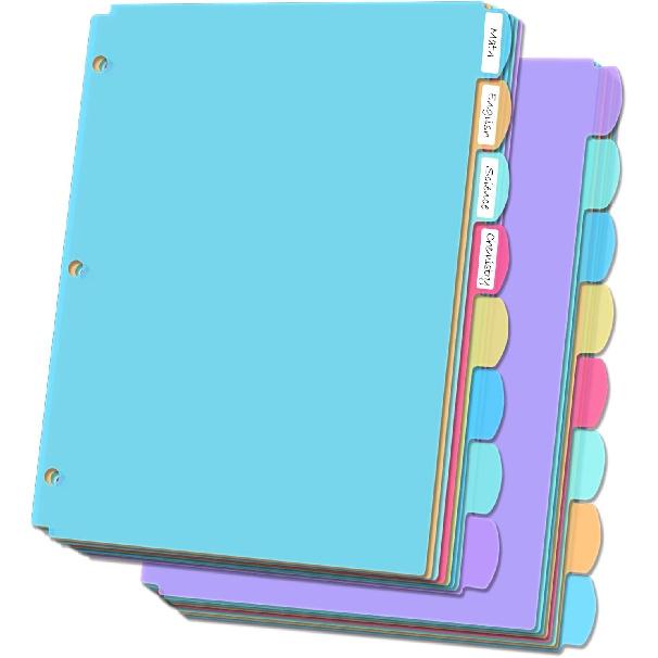 8 Tab Plastic Dividers for 3 Ring Binders Write Erase Tabbed File Dividers with Tabs Fits 85X 11 Letter Size Paper Assorted Color 3 Set 2Sets-8TAB 4300₽