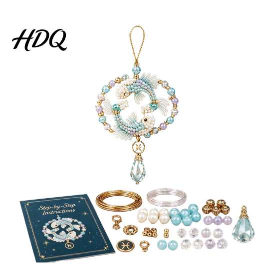 Relaxing Screen Free Activities 12 Zodiac Blessing Beaded Ornament DIY Kit Beginner Friendly Sign Handmade Constellation Ornaments Beading Craft Set,