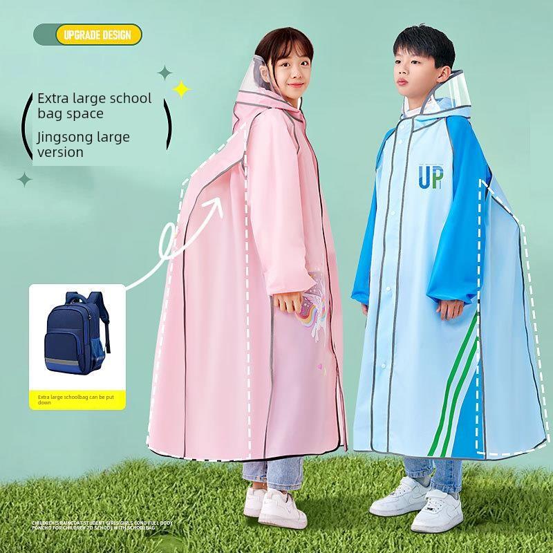 Children's Raincoat for Boys and Girls with Backpack Space, Double Placket, Large Brim, Rainproof, Outdoor Use, Student-Specific Rain Poncho for