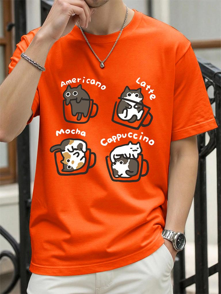 Cat Coffee Art Letter Printing TShirts Womens Cotton Summer Tops Soft Loose ONeck Short Sleeve T Shirts Casual Womans Clothes