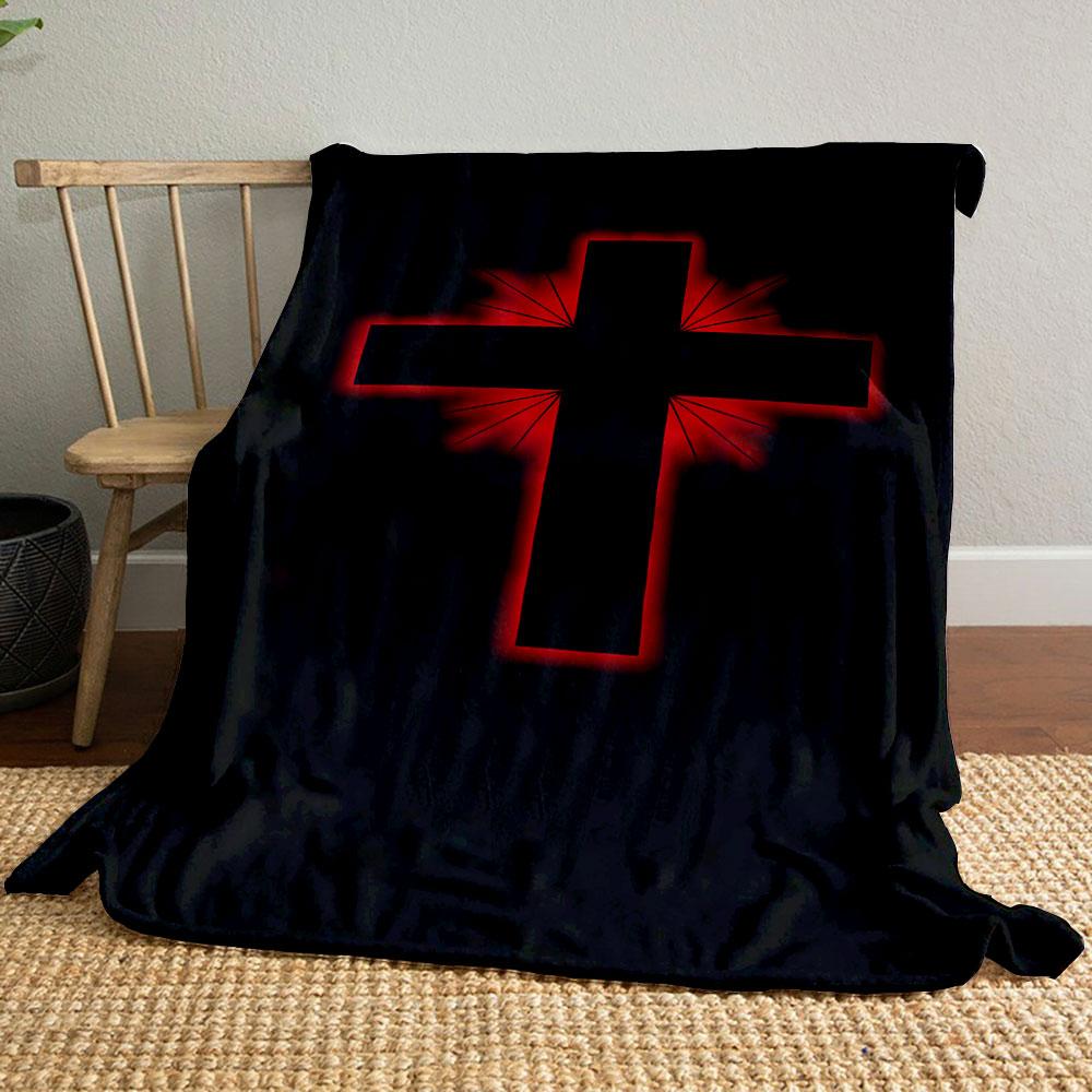 

Red Glow Cross Blanket Printed Blanket for Living Room Bed Couch lunch break Soft Cozy Blanket for Friend s festival Gift 80cm x 120cm